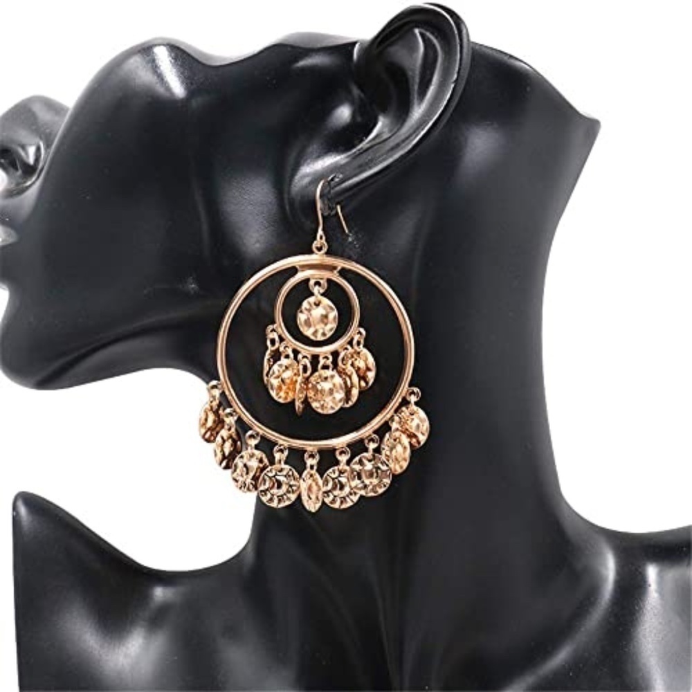 Coins Chandelier Gold tone Boho Hoop Fashion Dangle Earrings